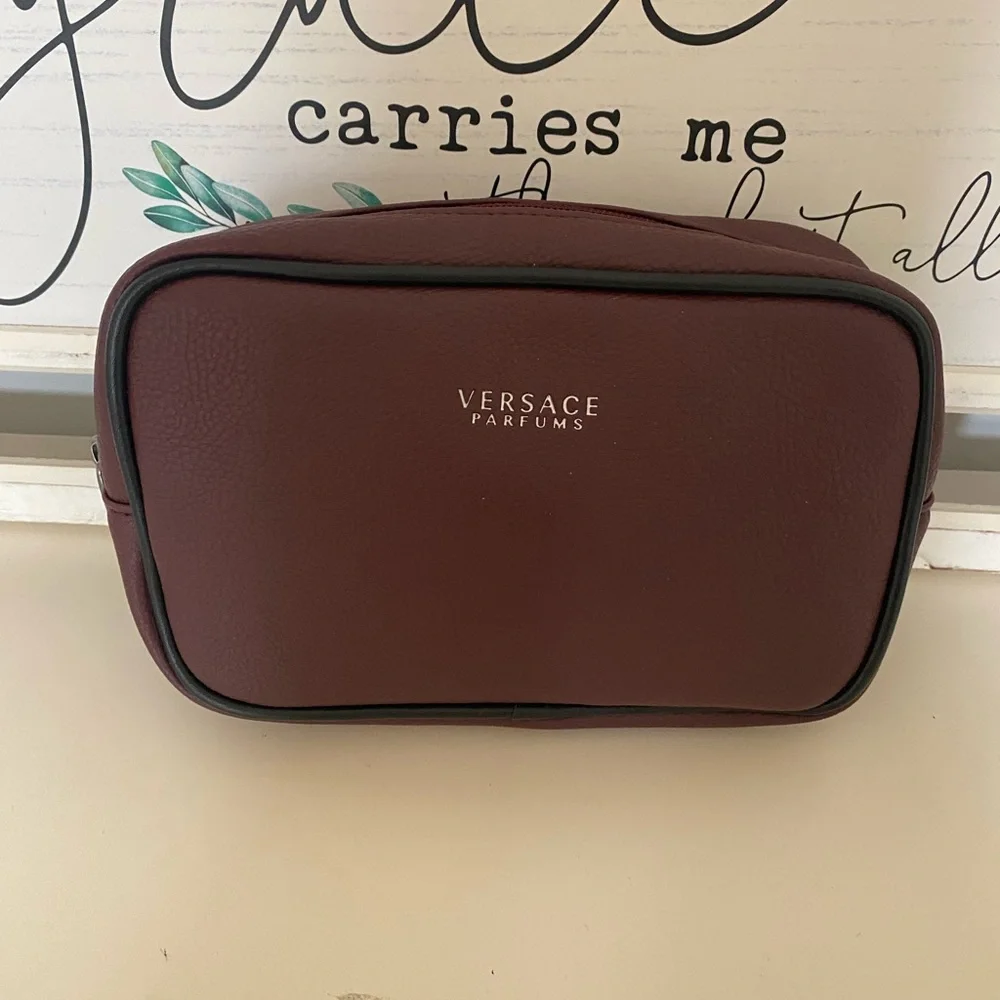 Versace Pink and Burgundy His/Her Toiletry Makeup Travel Bag Set